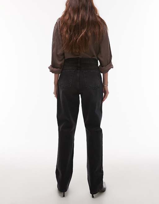 Topshop Kort high rise straight jean in washed black
