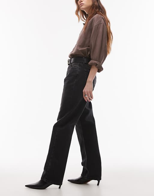 Topshop Kort high rise straight jean in washed black