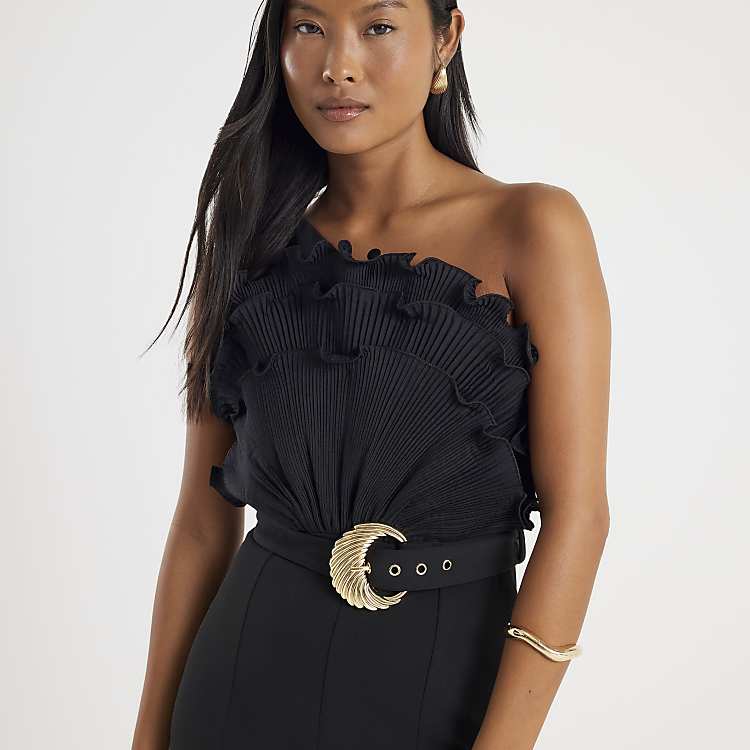 3D Trim One Shoulder Jumpsuit Black