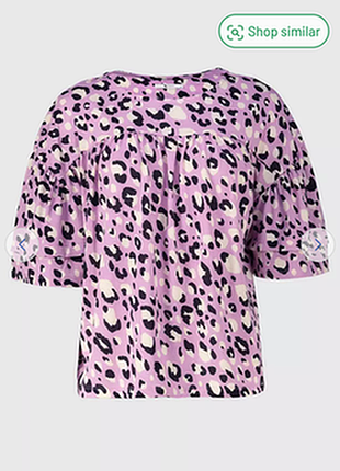 TU Lilac Black White Animal Print Smock Boxy Shirt Sleeve Top