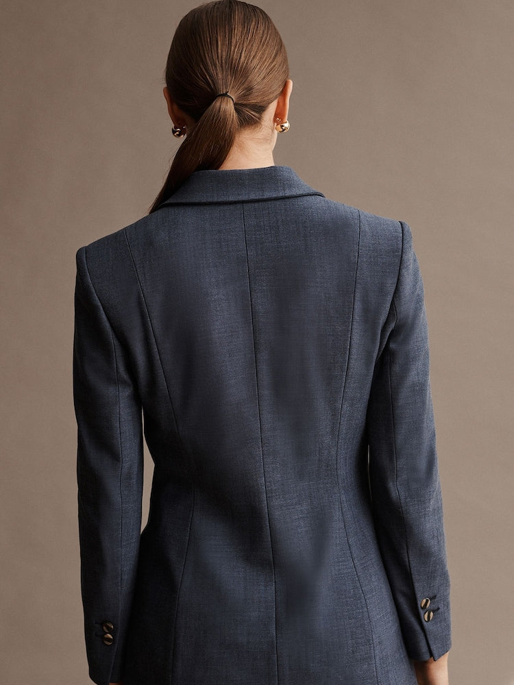 Blue Denim Look Asymmetric Blazer