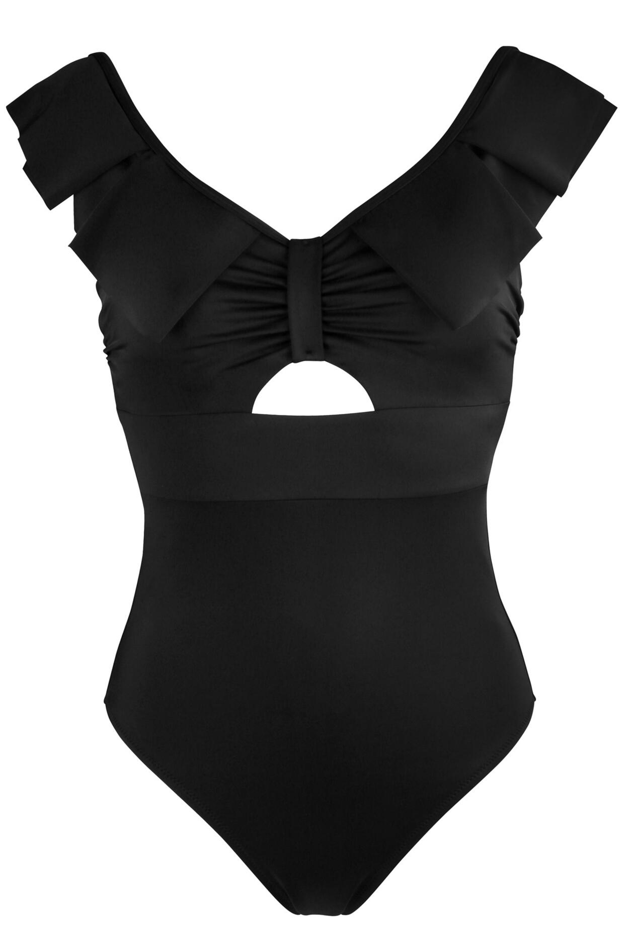 Space Frill Non-Wired Swimsuit - Black