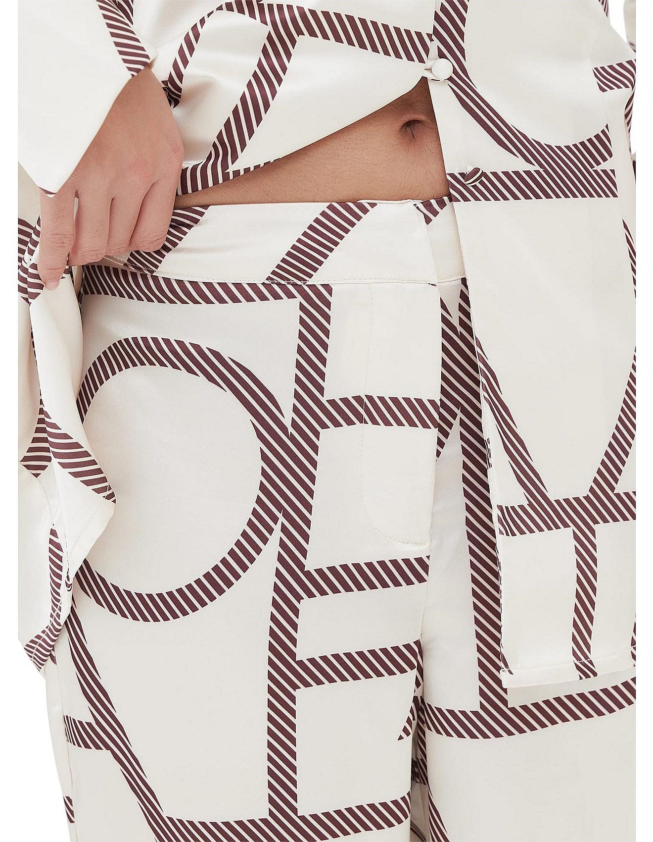 Jiana Wide Leg Trouser in Cream and Maroon