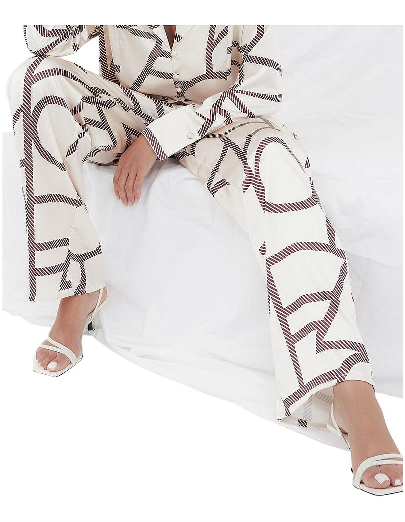 Jiana Wide Leg Trouser in Cream and Maroon