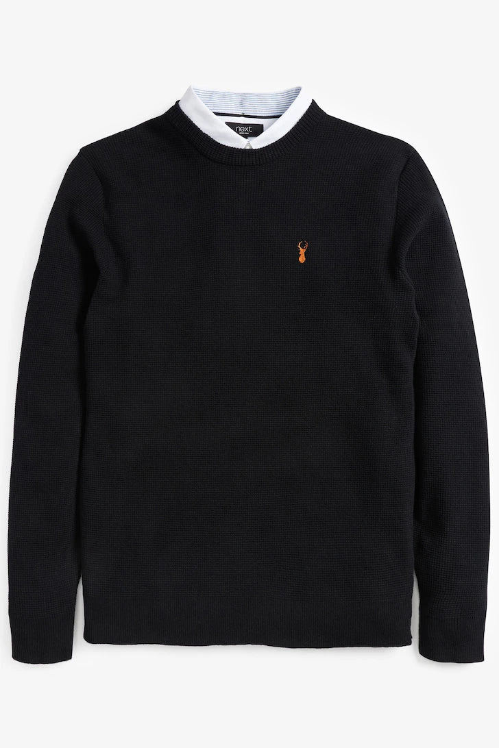 Black Oxford Regular Mock Shirt Jumper