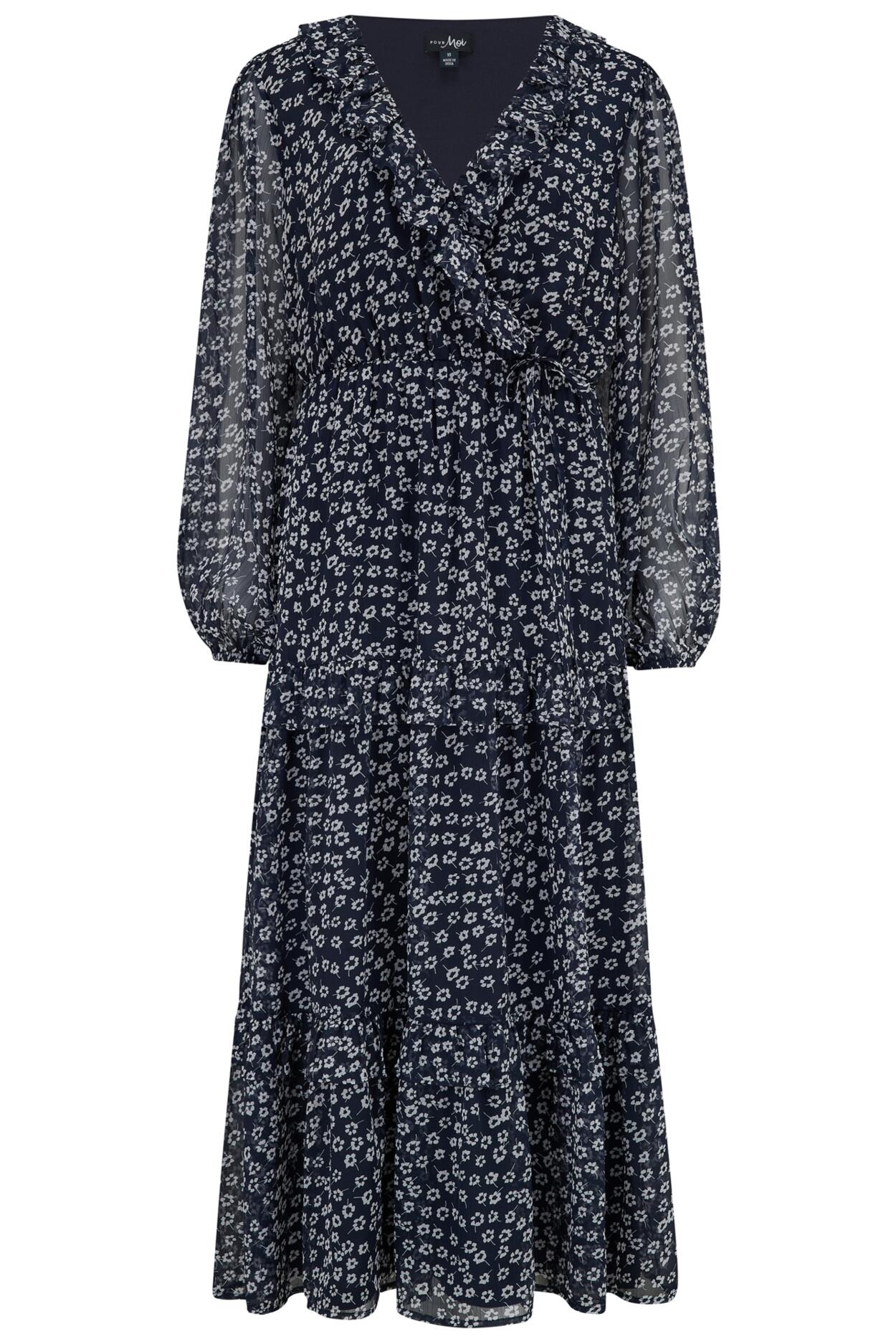 Lily Fuller Bust Chiffon Frill Midaxi Dress - Navy Ditsy
