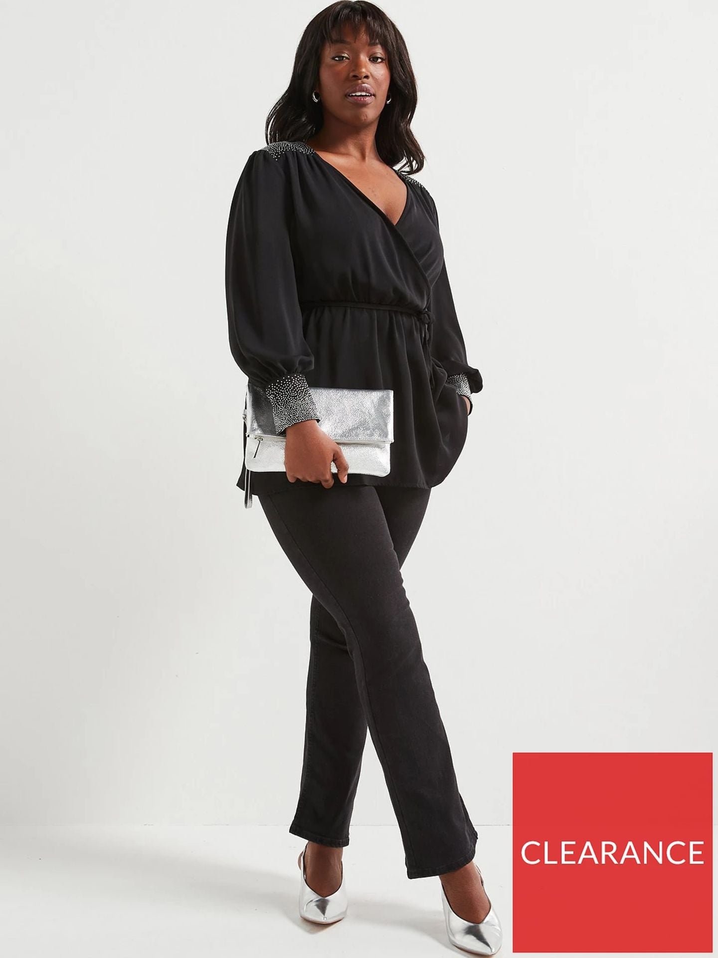 V by Very Curve Embellished Cuff & Shoulder Wrap Blouse