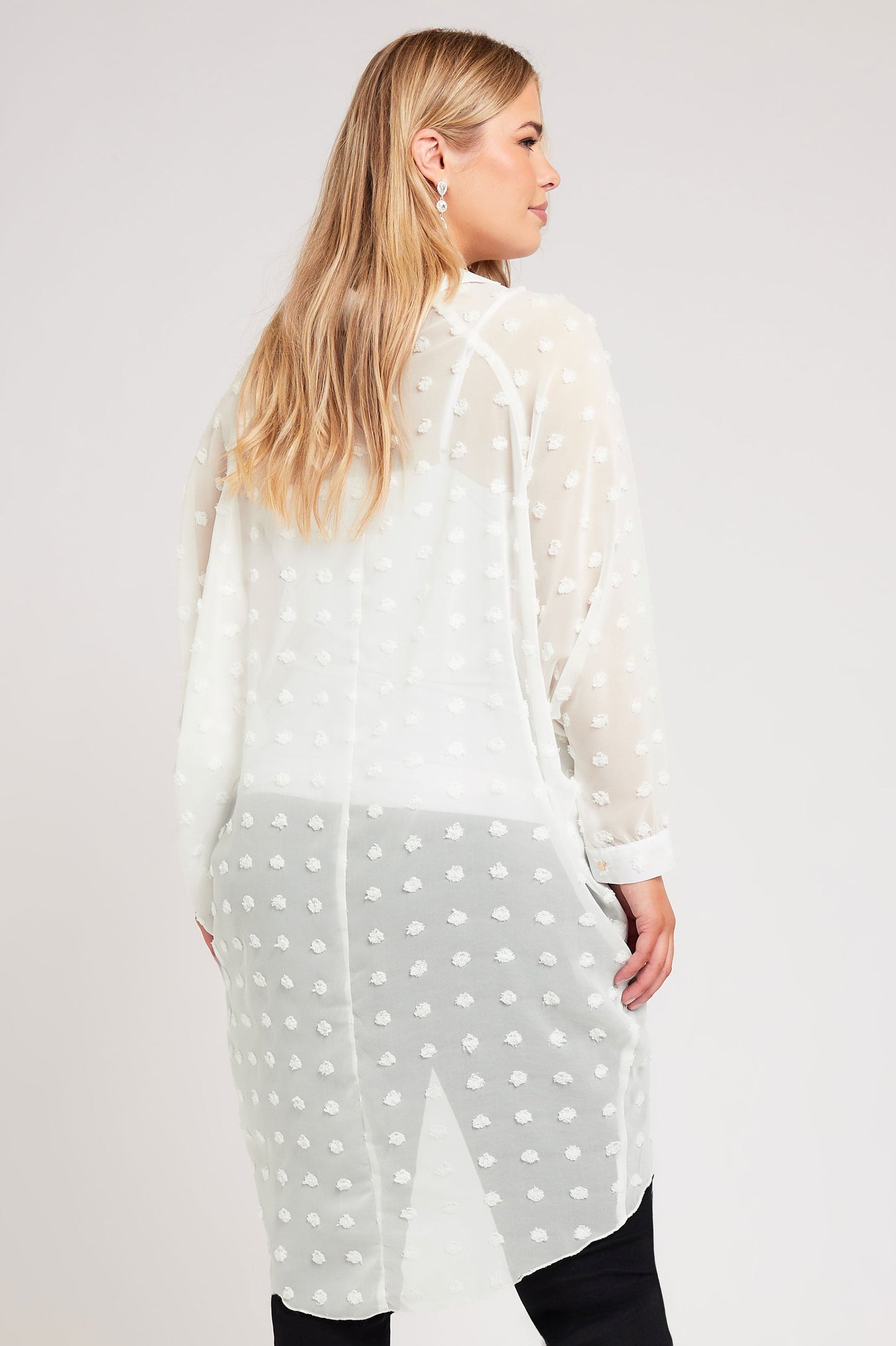 Oversized Textured Spot Longline Shirt