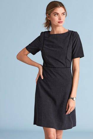 Navy Marl Tailored Short Sleeve Skater Dress