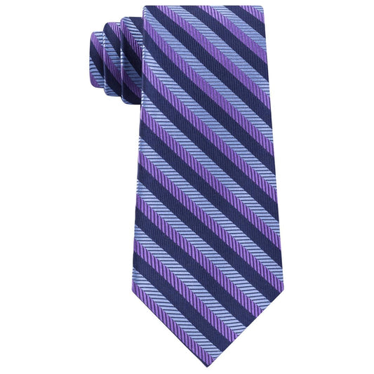 Classic Textured Stripe Silk Tie Navy