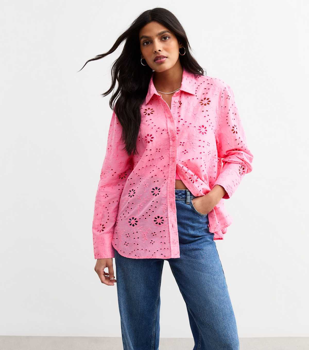 Pink Broderie Anglaise Long Sleeve Shirt