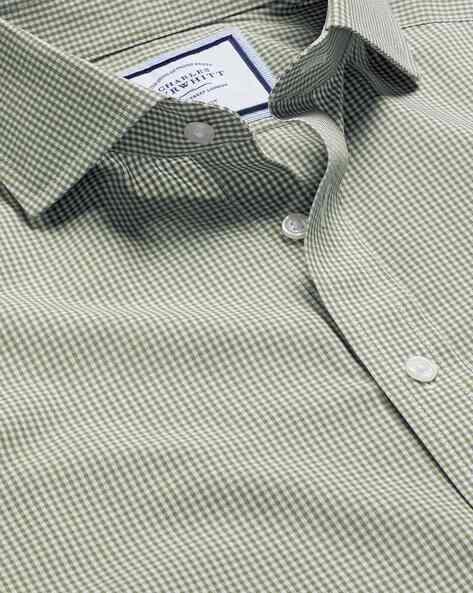 Mini Gingham Check Slim Fit Shirt Olive Green