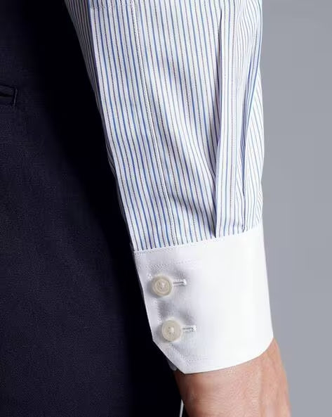 Non-Iron Contrast Collar Stripe Slim Fit Shirt