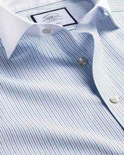 Non-Iron Contrast Collar Stripe Slim Fit Shirt