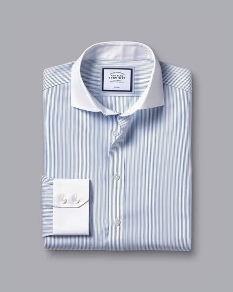 Non-Iron Contrast Collar Stripe Slim Fit Shirt