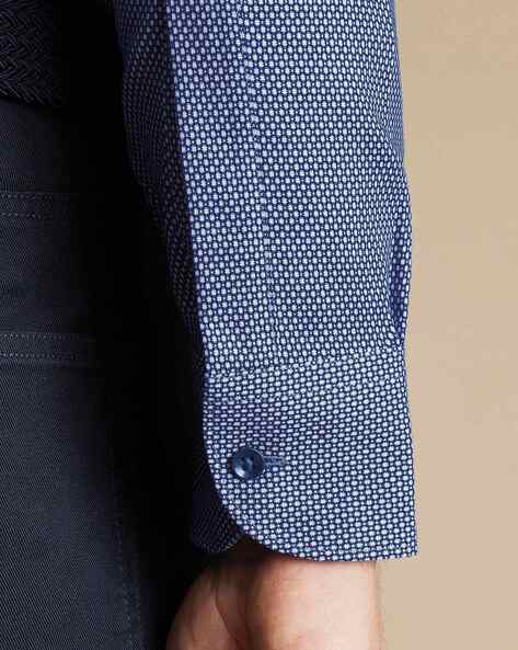 Blue Oval Non-iron Stretch Texture Slim Fit Shirt
