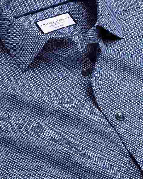 Blue Oval Non-iron Stretch Texture Slim Fit Shirt