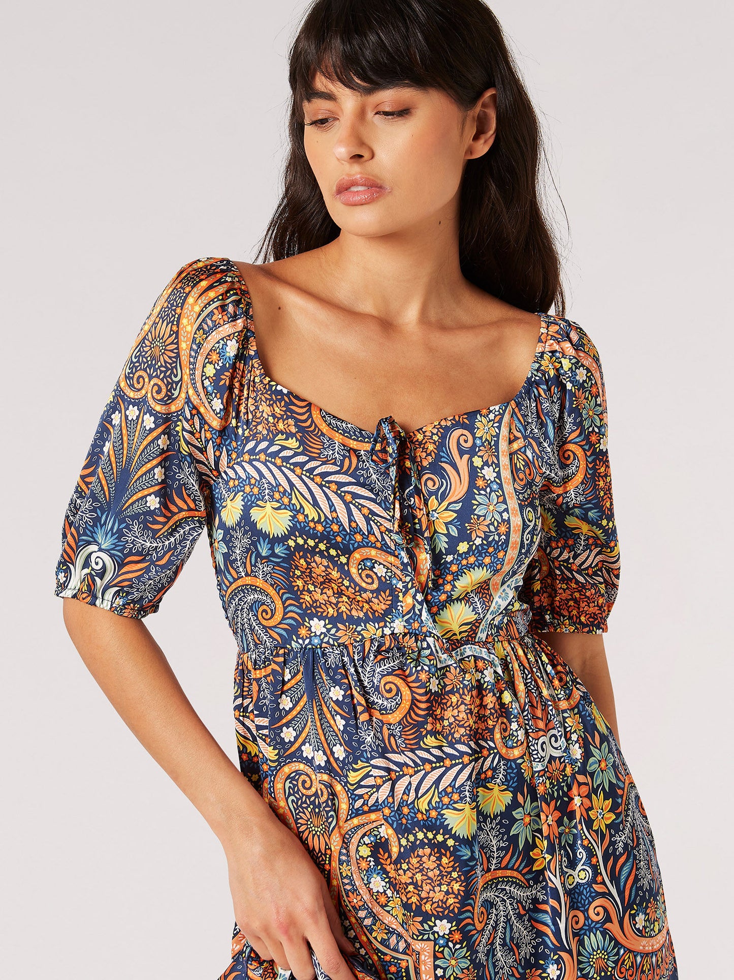 Boho Floral Satin Midi Dress