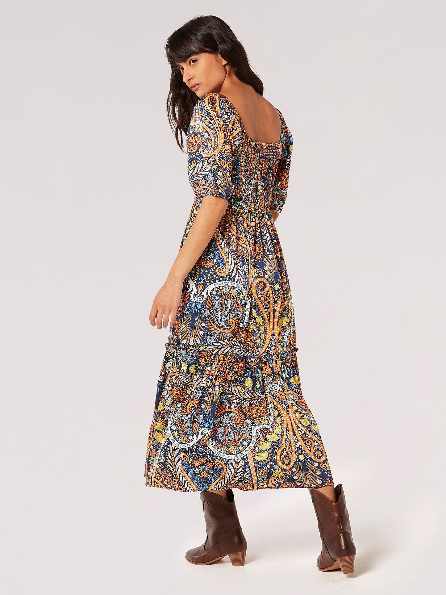 Boho Floral Satin Midi Dress