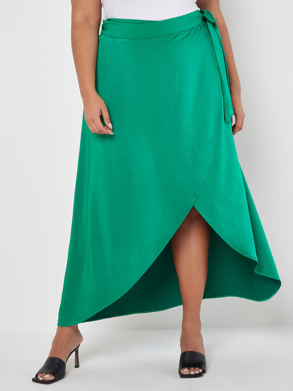 Curve Asymmetric Satin Maxi Skirt