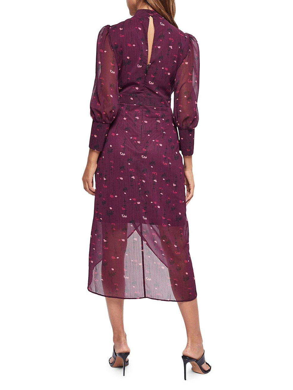Berry Floral midi dress with high neck