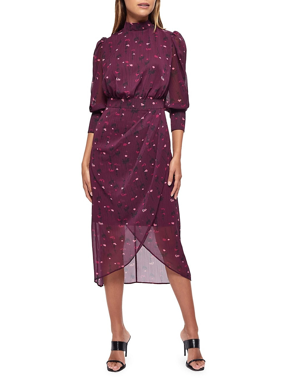 Berry Floral midi dress with high neck