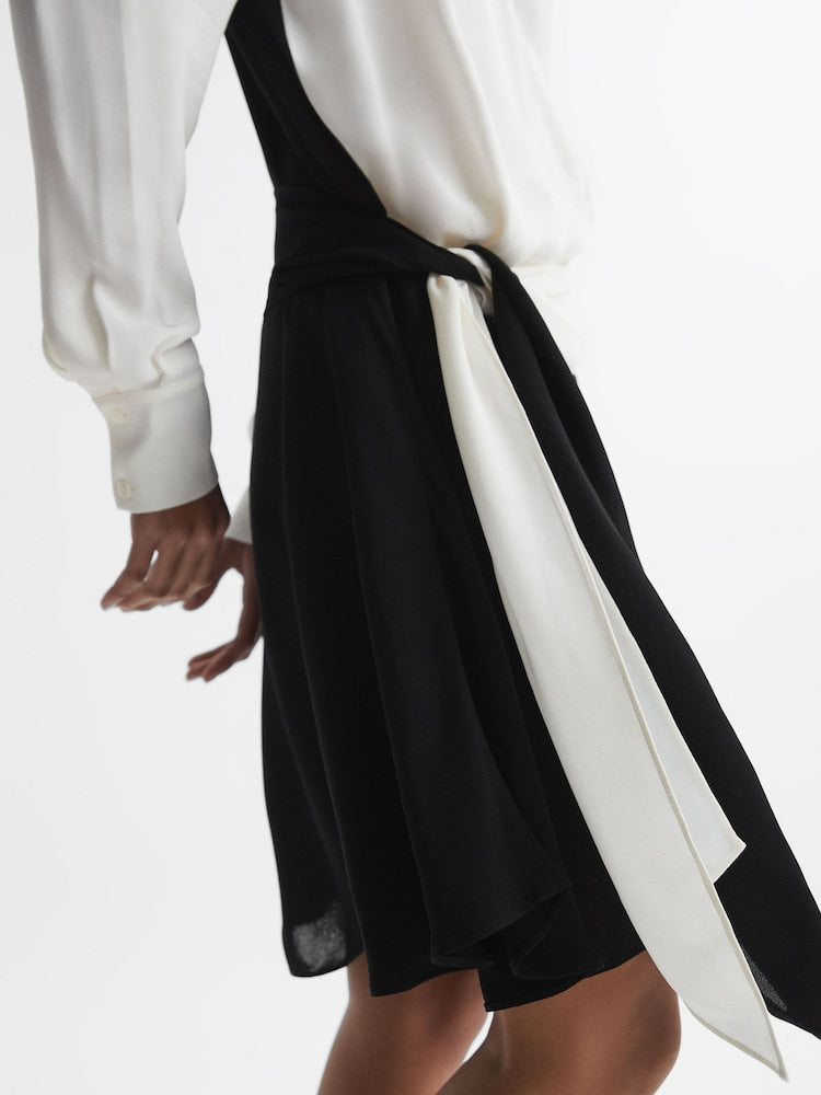 Black Sadie Colour Block Belted Mini Dress