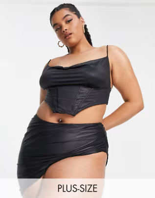 Curve Satin Wrap Skirt Bikini Bottom In Black