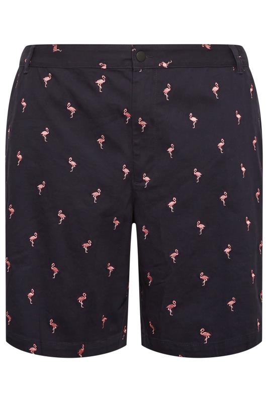 BadRhino Big & Tall Navy Blue Flamingo Embroidered Stretch Chino Shorts