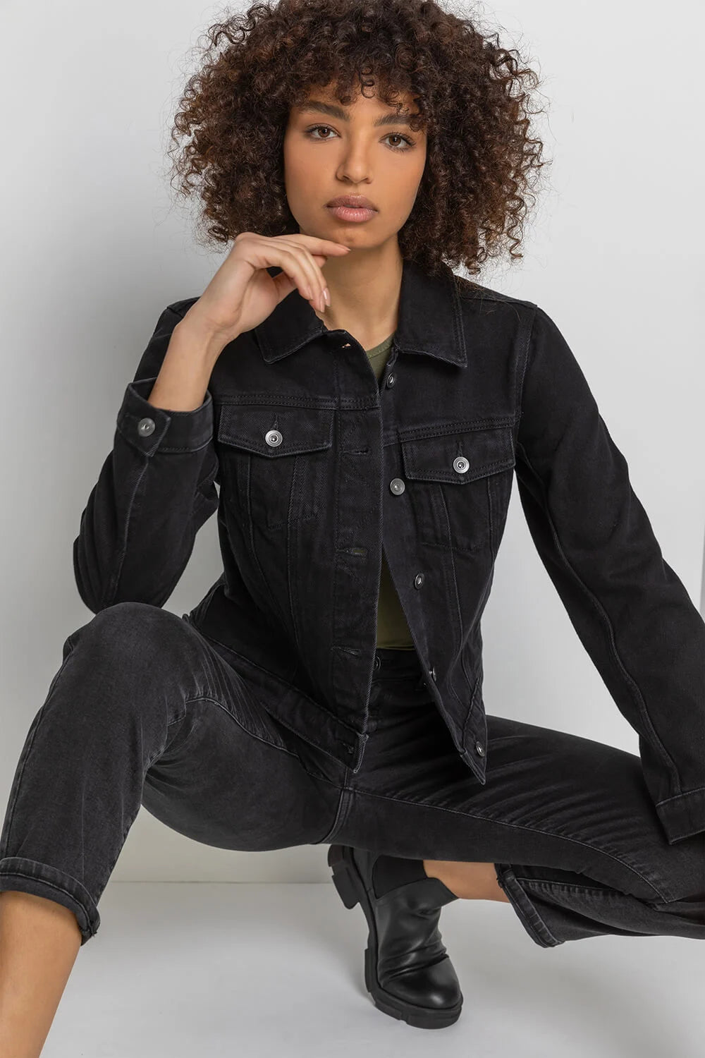 Denim Curve Cotton Denim Jacket Black