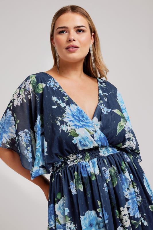 Navy blue floral dress with elastic waist