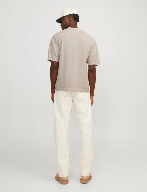 Linen Blend Knit Polo Shirt, Moonbeam