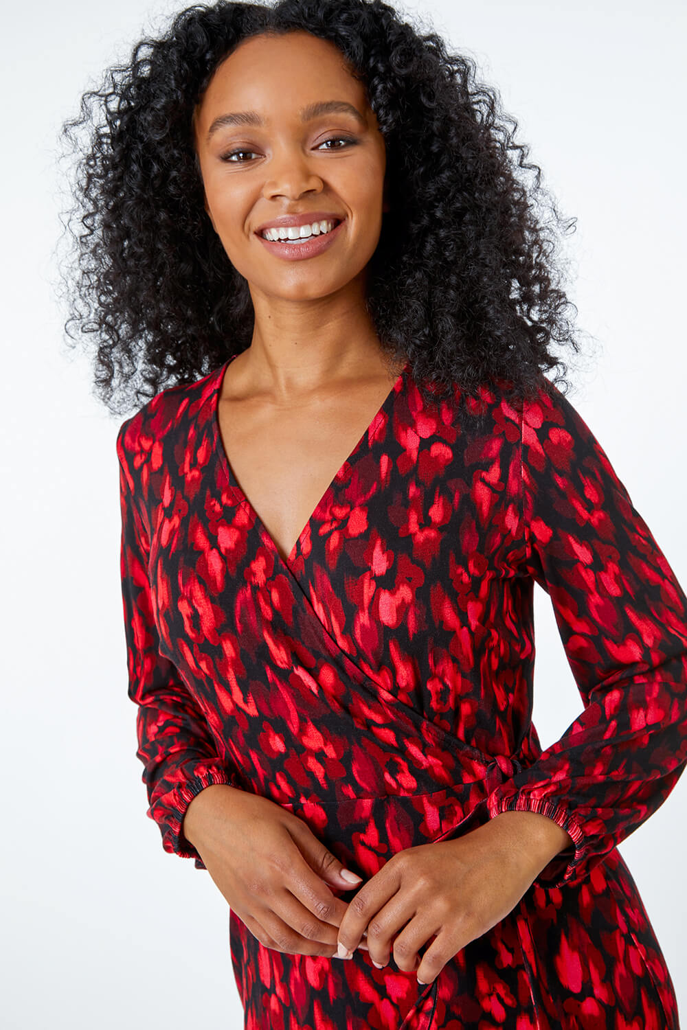 Burgundy Petite Animal Stretch Wrap Dress