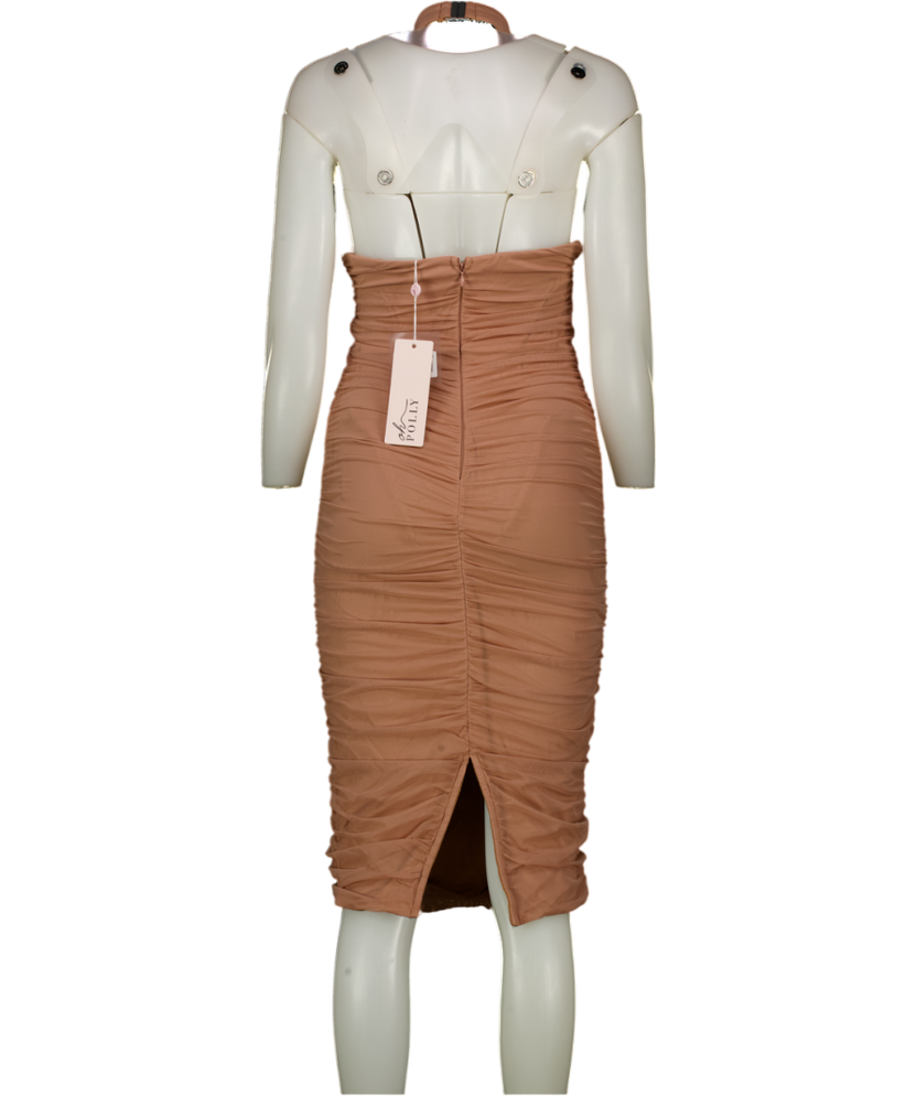 Nude Pink Ruched Halterneck Midi DRESS