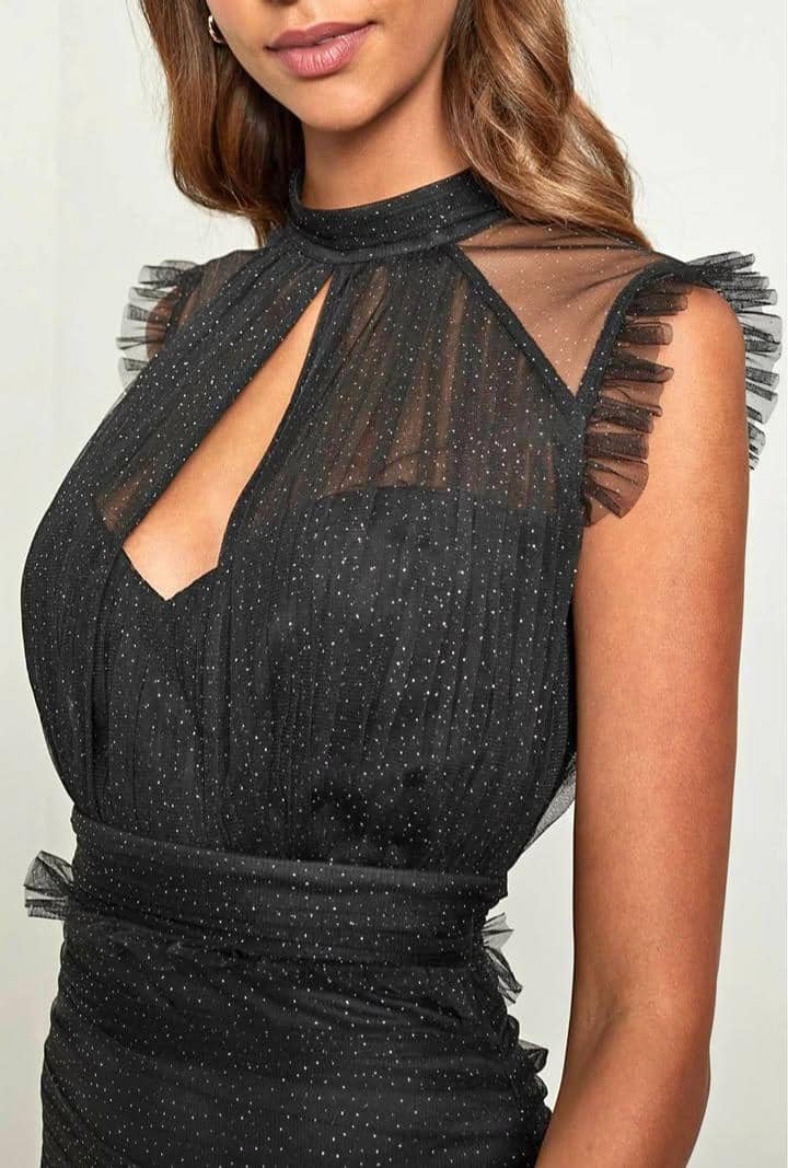 Black Glitter Mesh Midi Dress