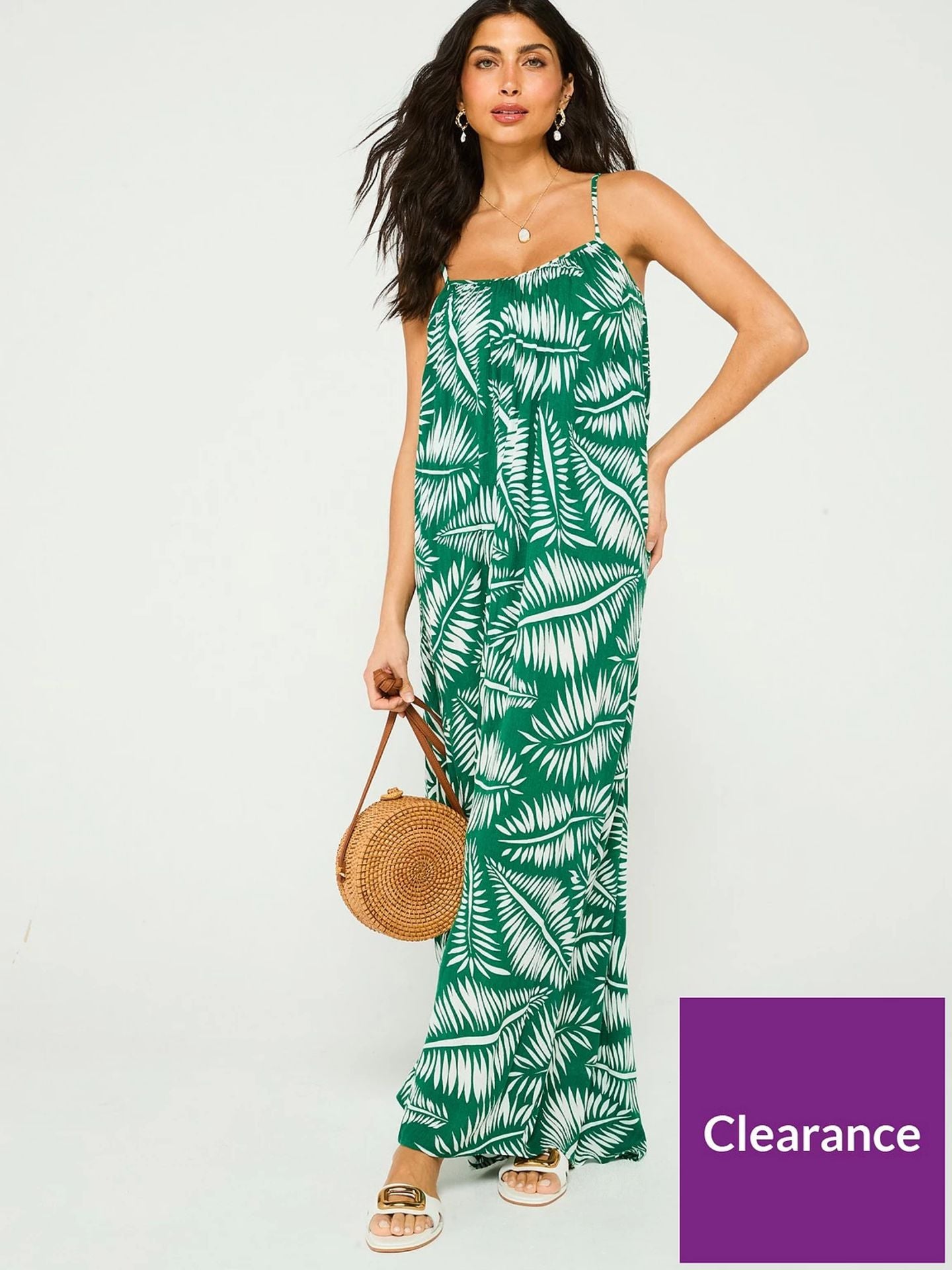 Strappy Printed Summer Maxi Dress Green