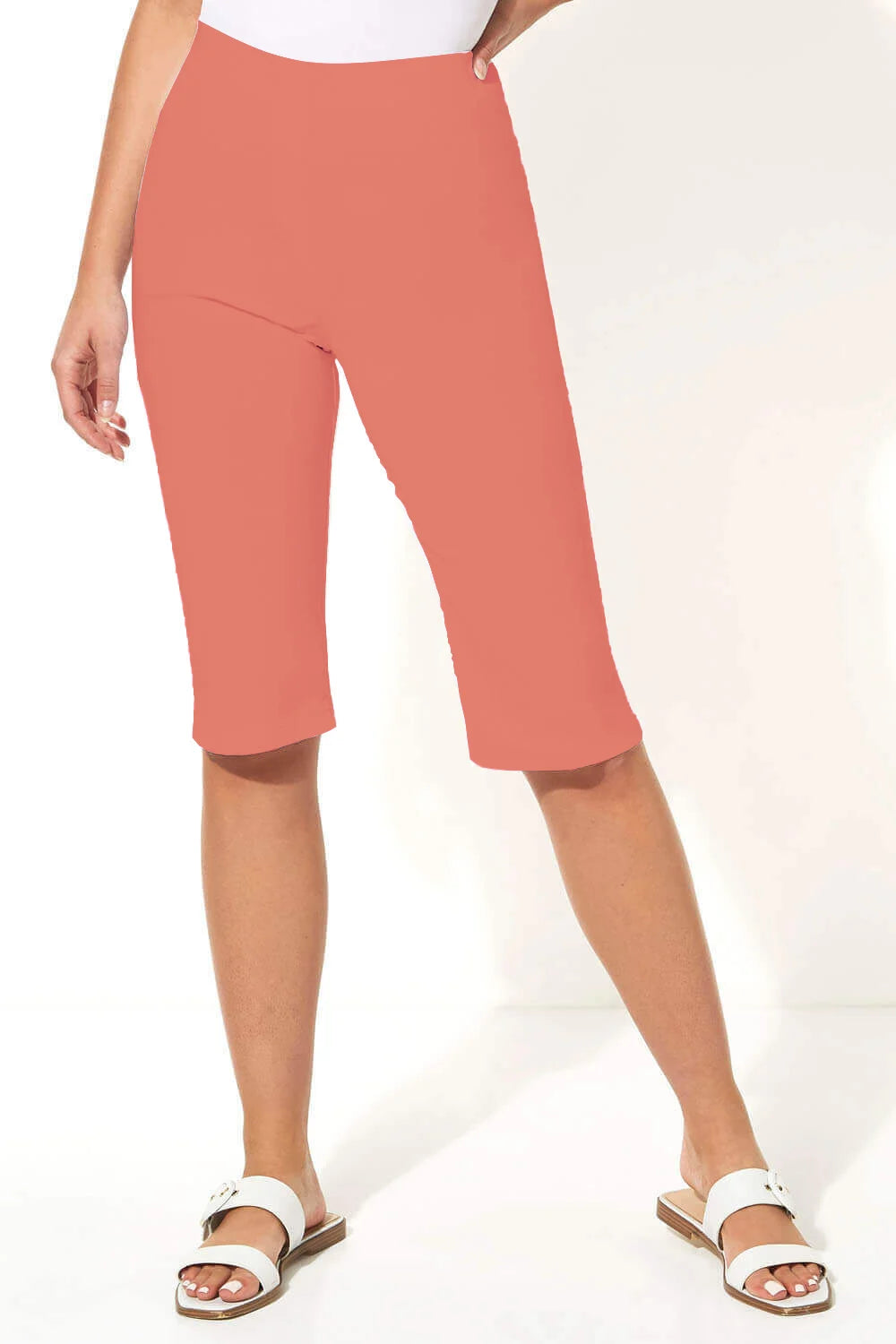 Salmon Knee Length Stretch Shorts