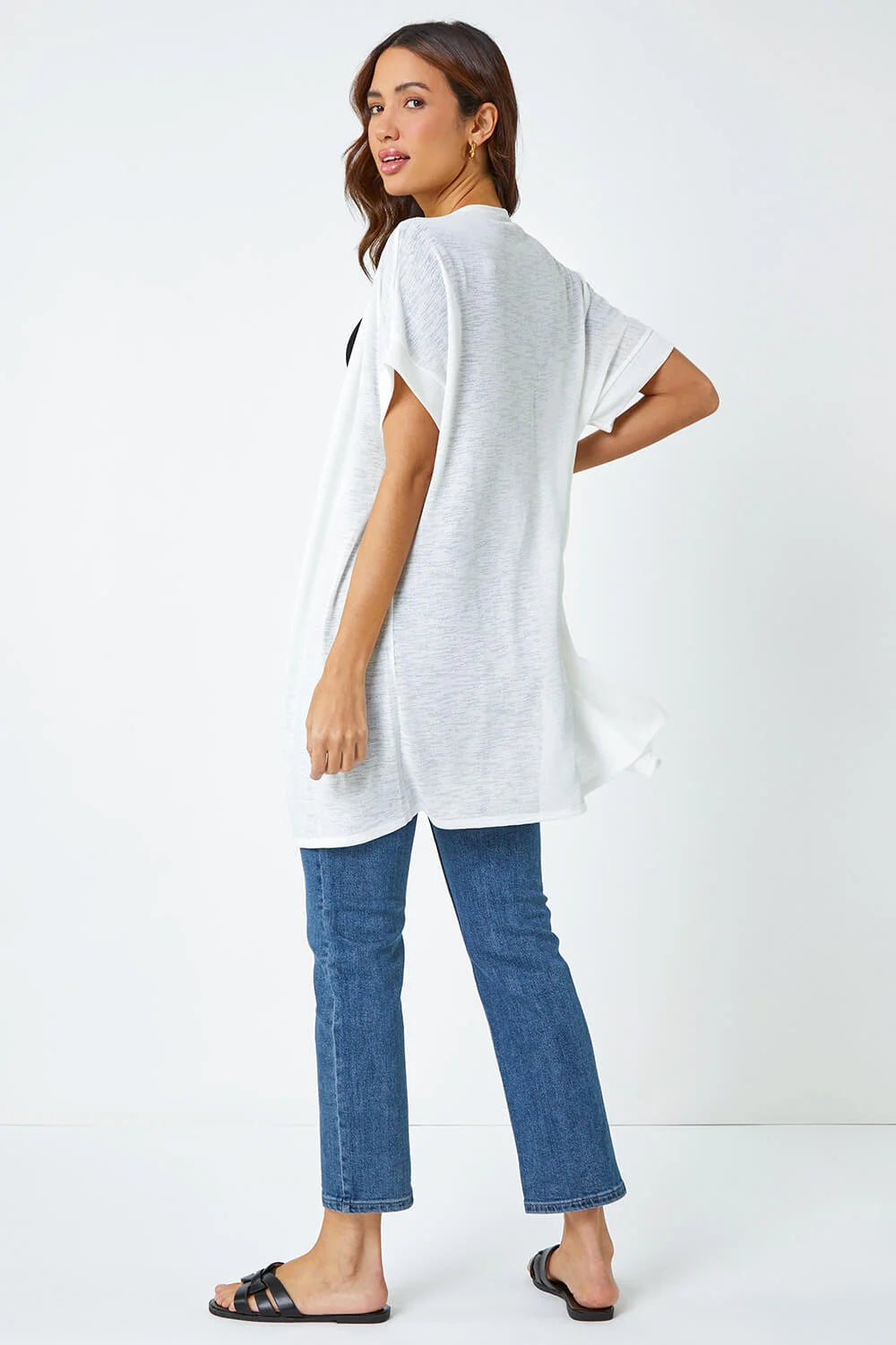 Ivory Short Sleeve Longline Cardigan