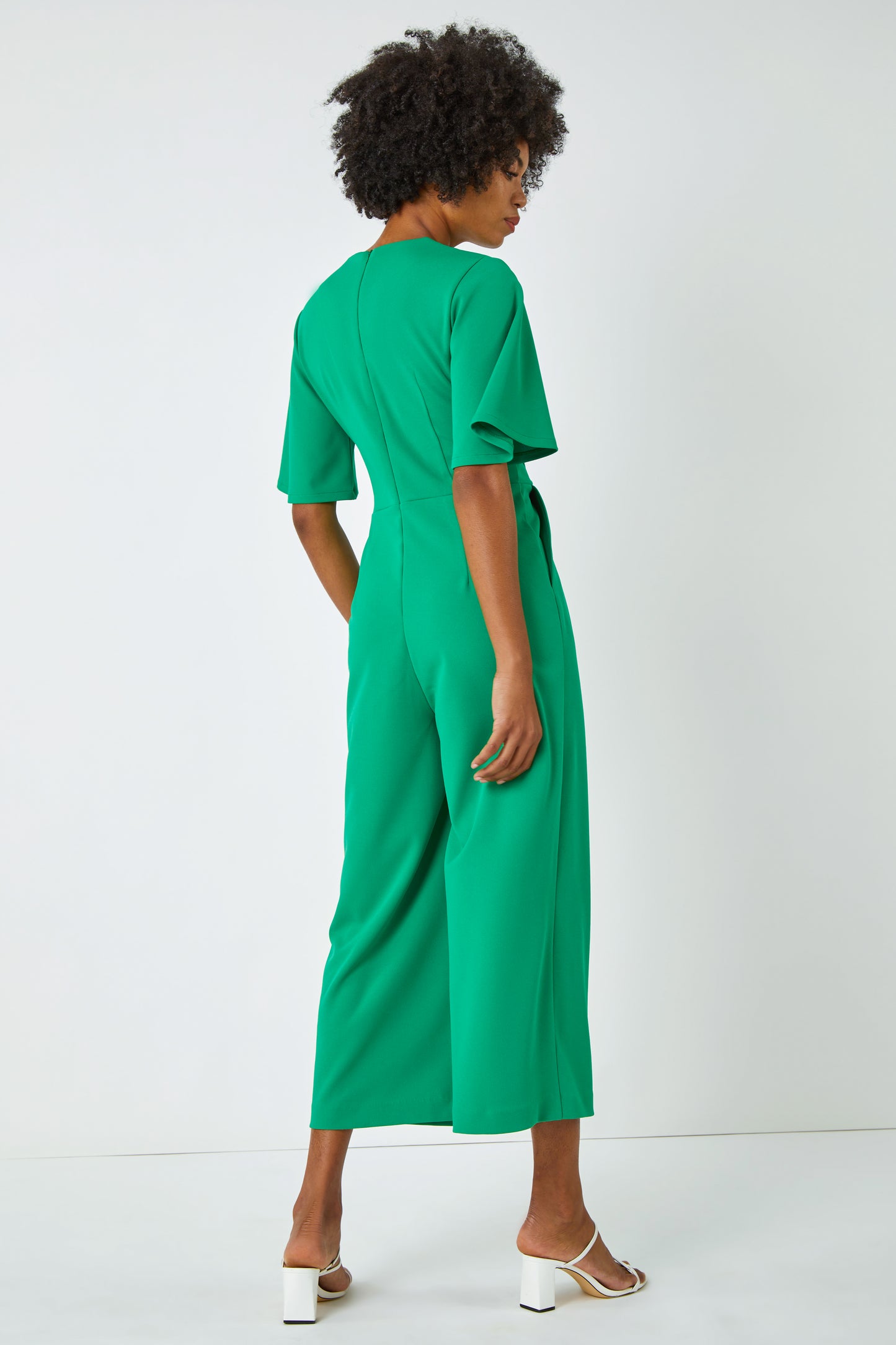 Green Angel Sleeve Cropped Wrap Jumpsuit