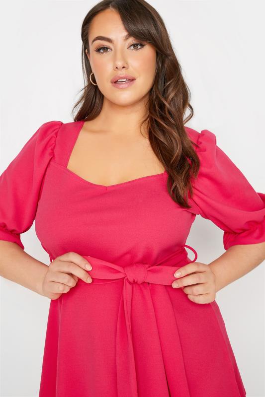 Peplum top with sweetheart neck in hot pink