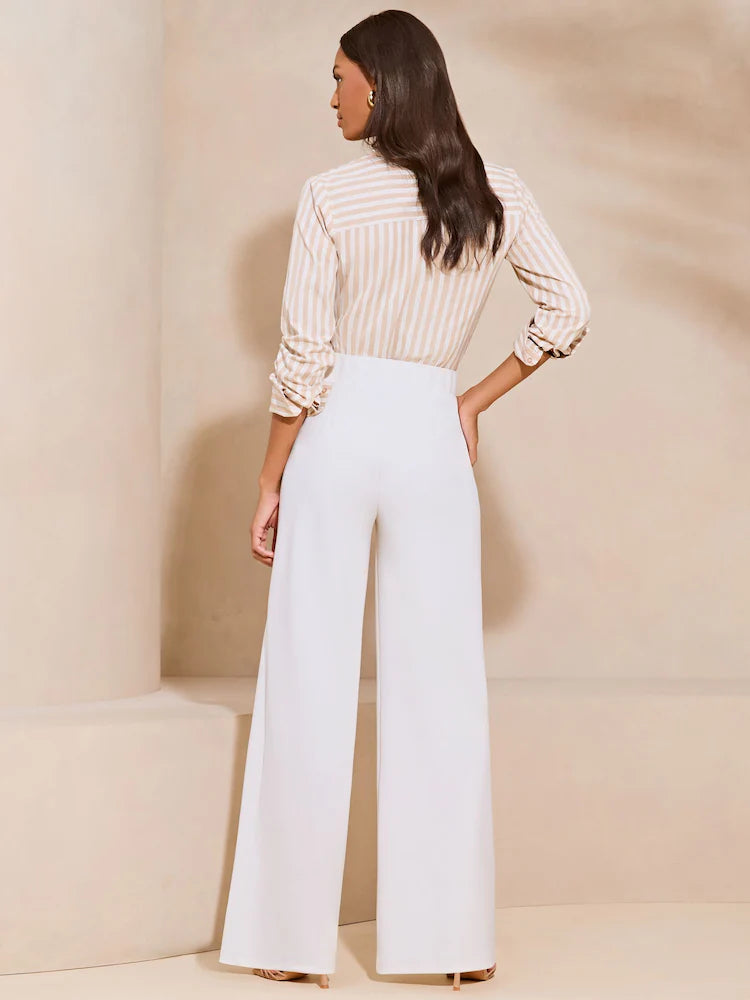 White High Waist Wide Leg Tailored Trousers