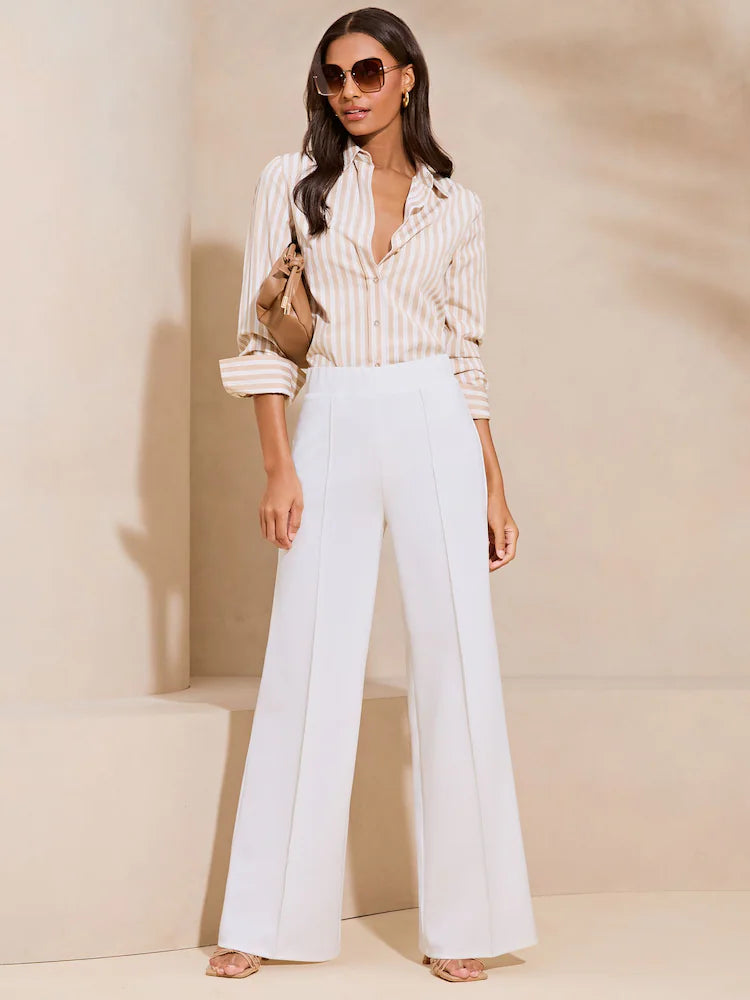 White High Waist Wide Leg Tailored Trousers