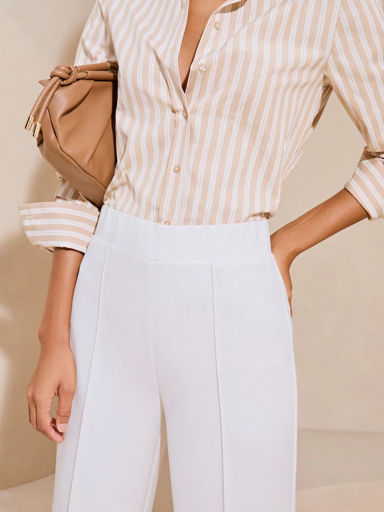 White High Waist Wide Leg Tailored Trousers