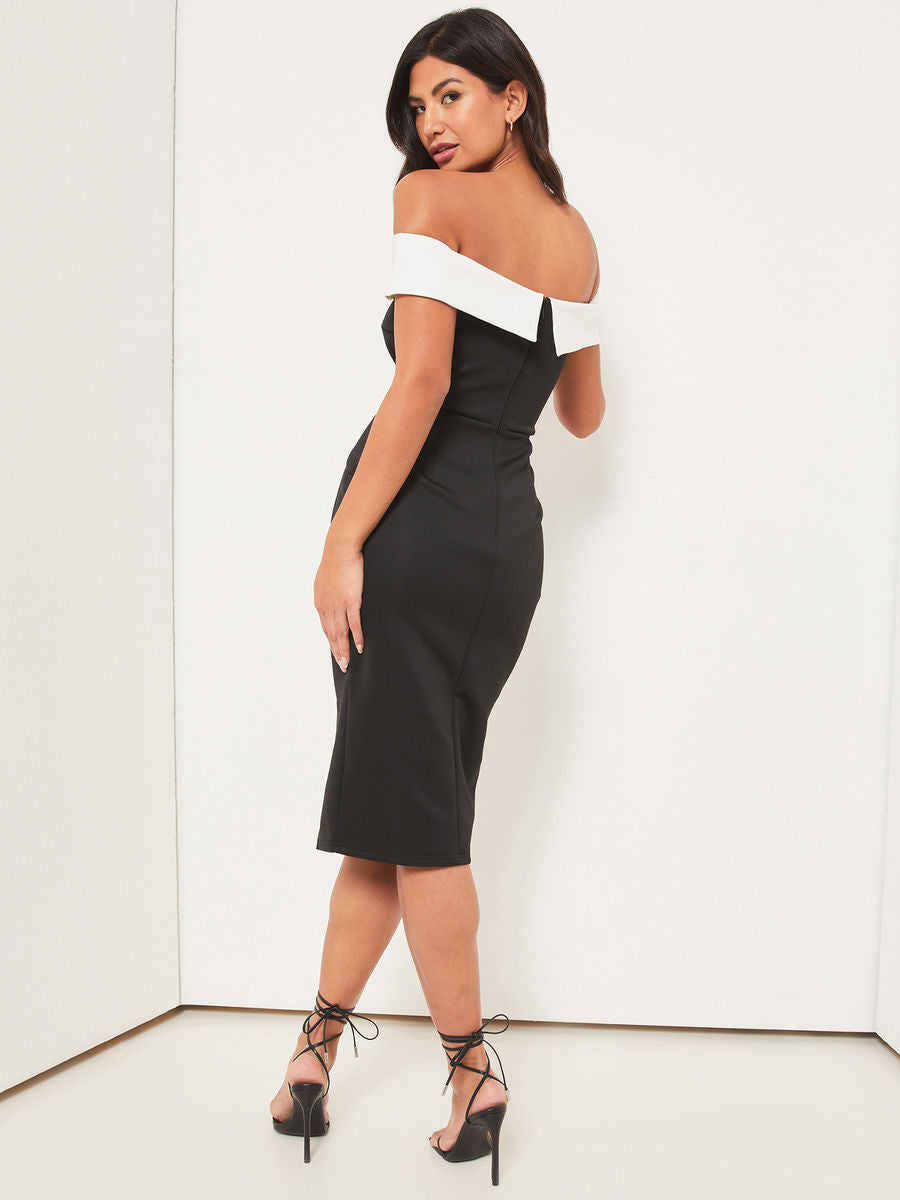 Contrast Bardot Midi Dress