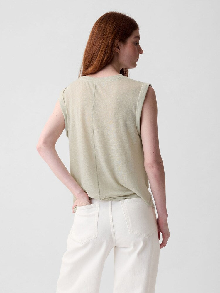 Neutral Linen Blend Sleeveless Tank Top