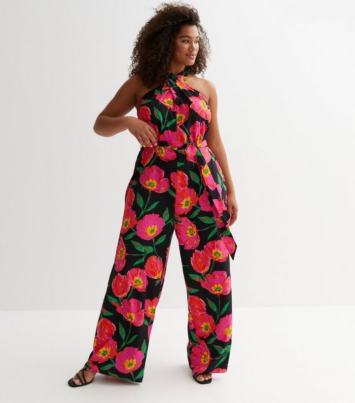 Black Floral Halterneck Jumpsuit