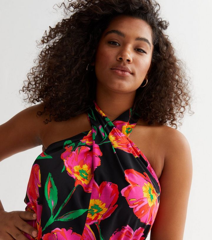 Black Floral Halterneck Jumpsuit
