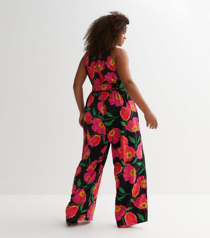 Black Floral Halterneck Jumpsuit