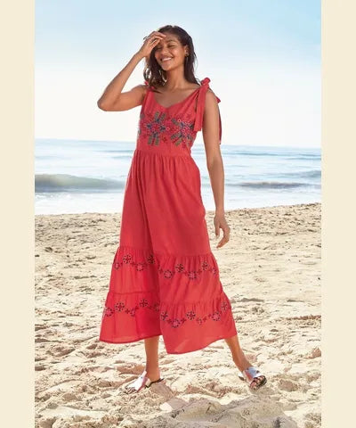 Red Embroidered Maxi Dress