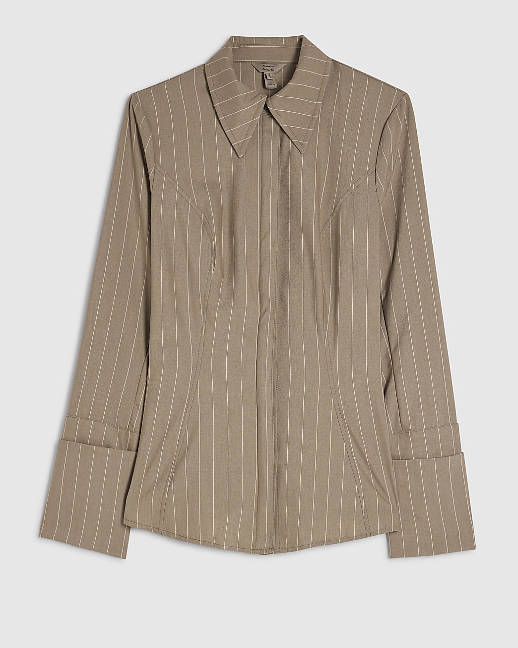 Beige Stripe Long Sleeve Tie Back Shirt